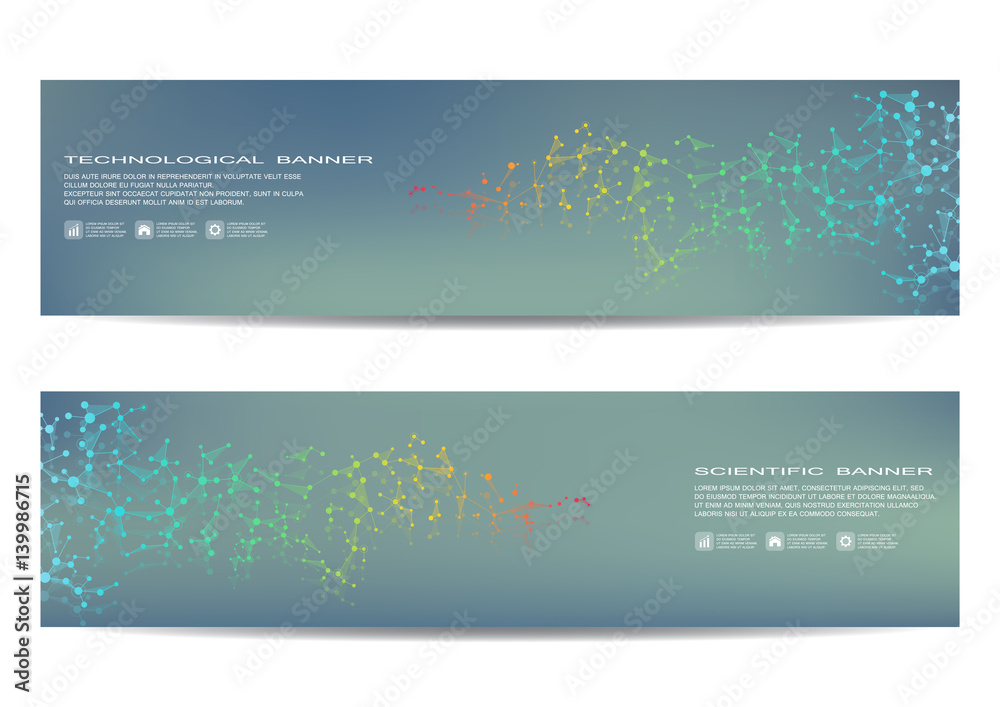 Set of modern scientific banners. Molecule structure DNA and neurons. Abstract background. Medicine, science, technology, business, website templates. Scalable vector graphics. Set of modern scientific banners. Molecule structure DNA and neurons. Abstract background. Medicine, science, technology, business, website templates. Scalable vector graphics.