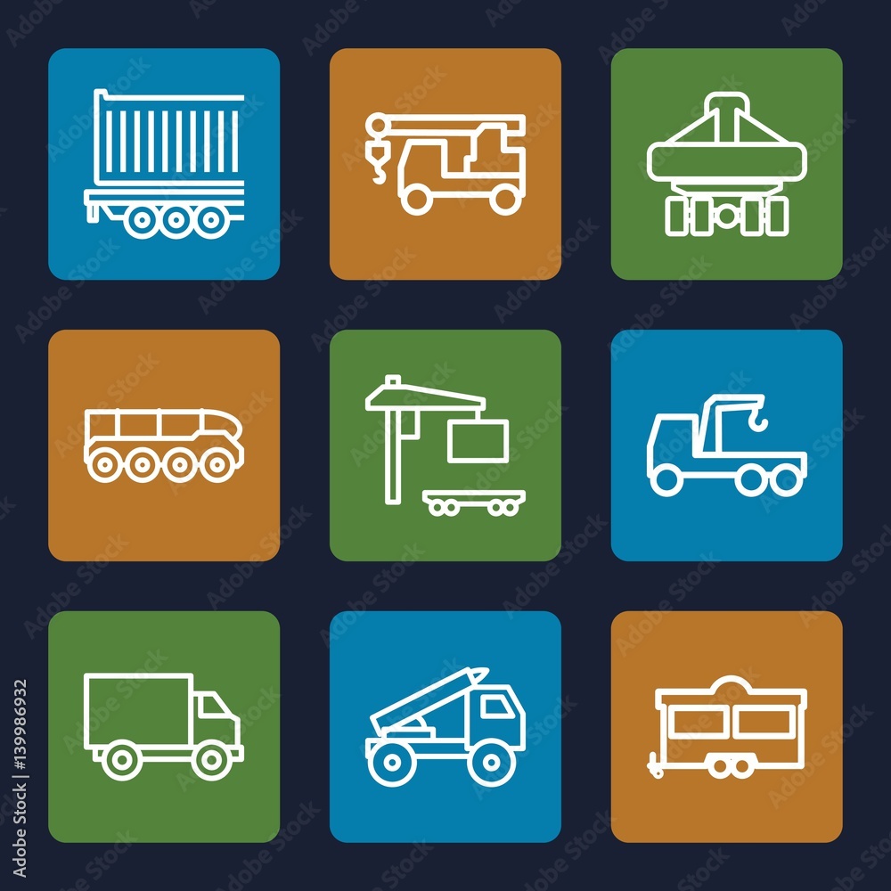 Set of 9 trailer outline icons Set of 9 trailer outline icons
