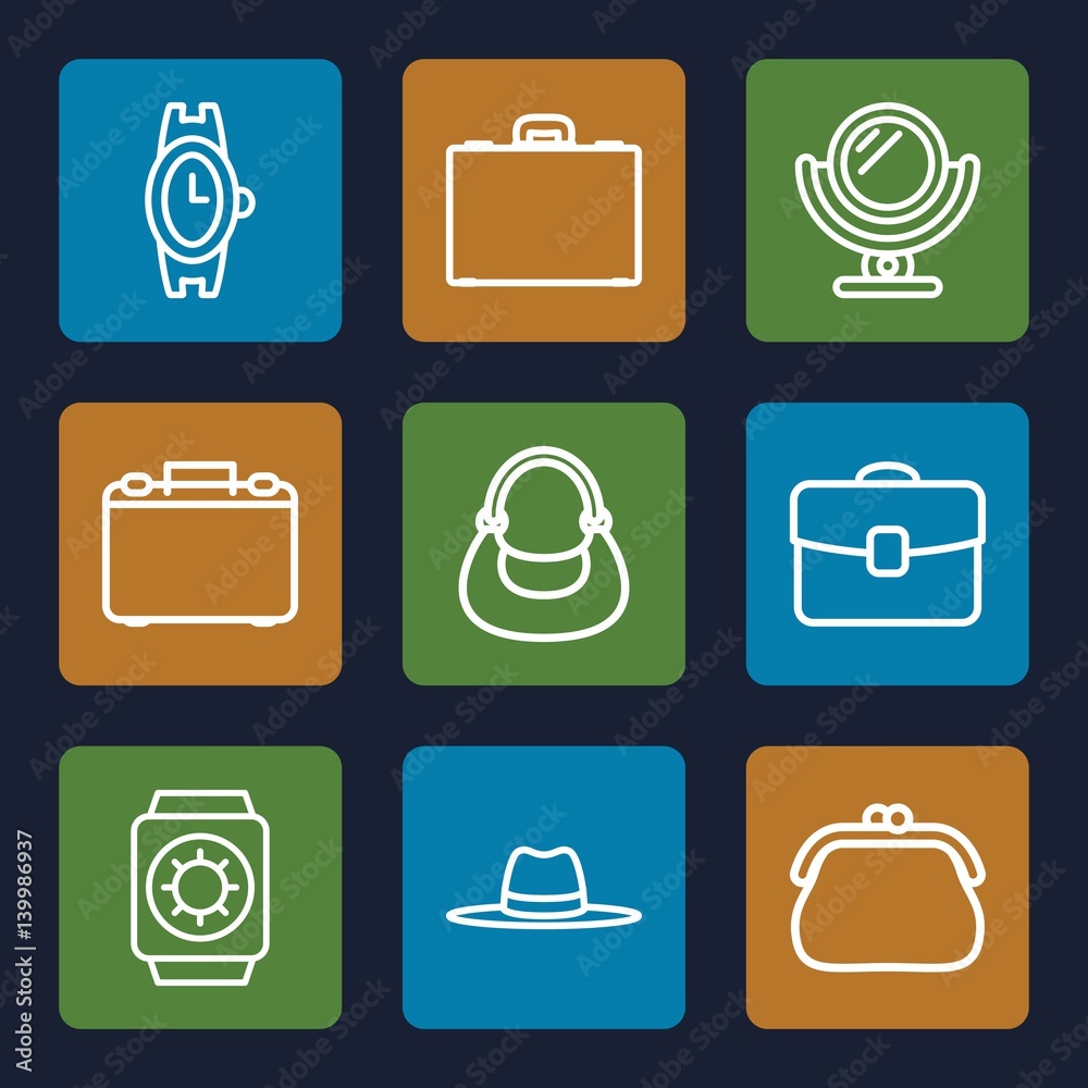 Set of 9 accessory outline icons Set of 9 accessory outline icons