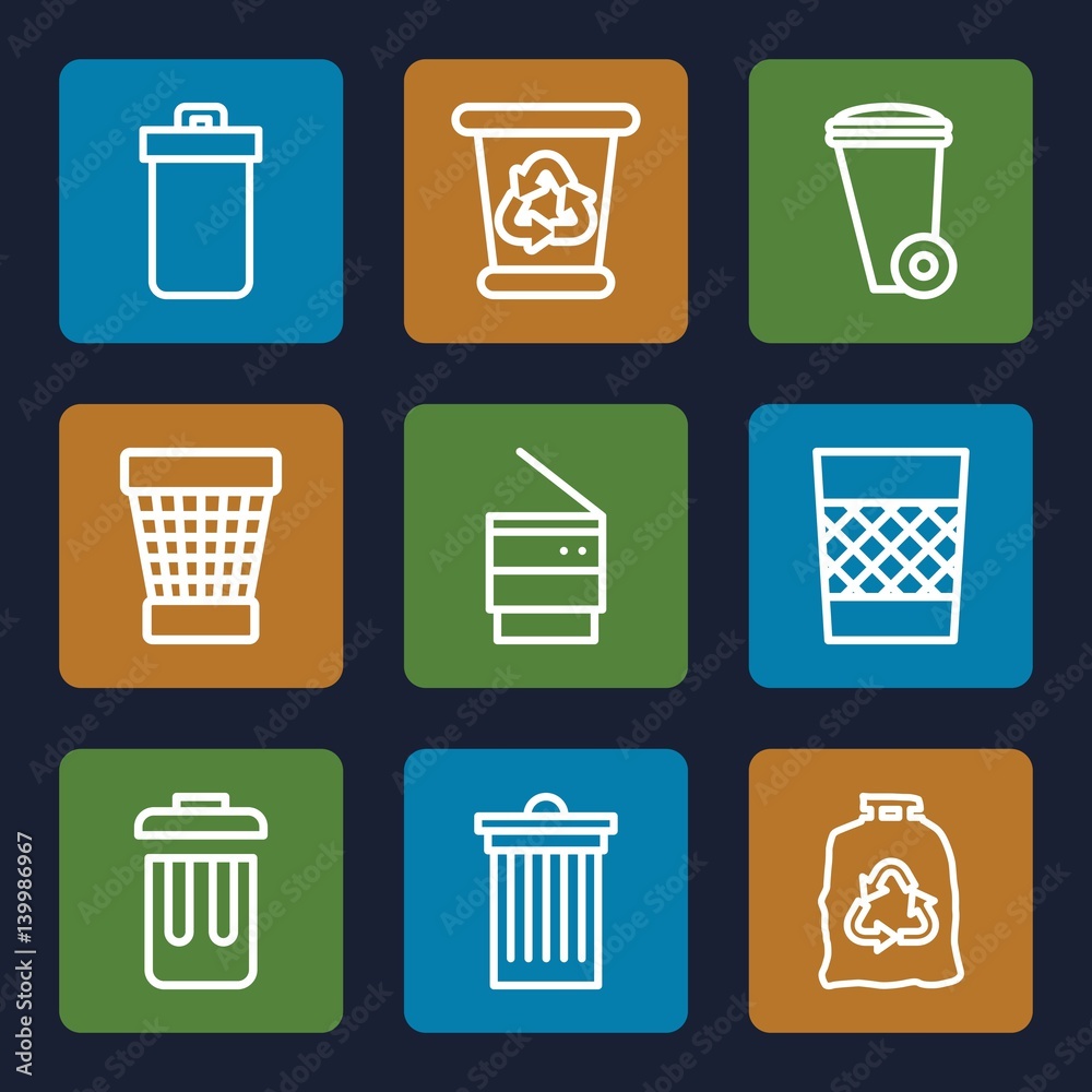Set of 9 rubbish outline icons