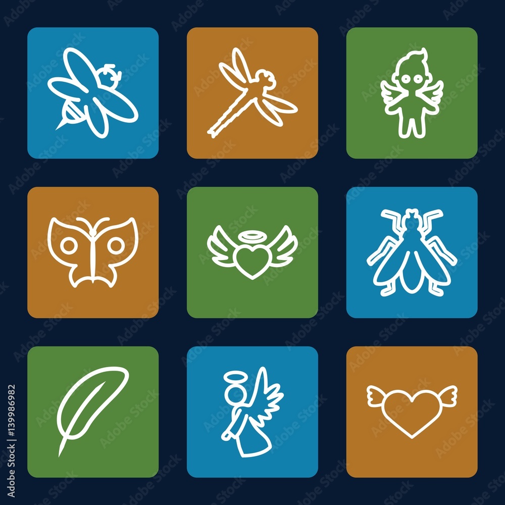 Set of 9 wing outline icons Set of 9 wing outline icons