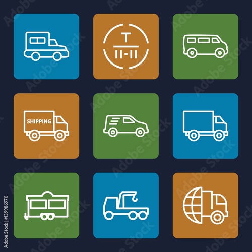 Set of 9 truck outline icons