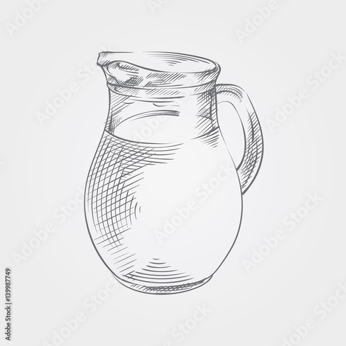 Hand drawn Jug of milk sketch isolated on white background. Sketch style vector illustration