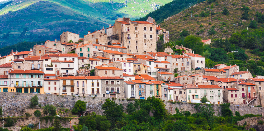 Mosset, small and picturesque french village,member of  most beautiful villages of France.Mosset,Pyrenees-Orientales