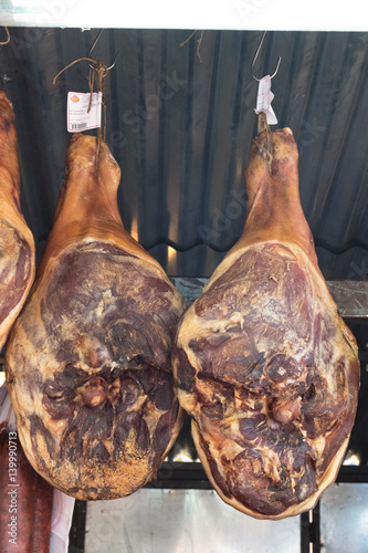 A huge range of meat products on the Sausage fest in Turija, Serbia photo