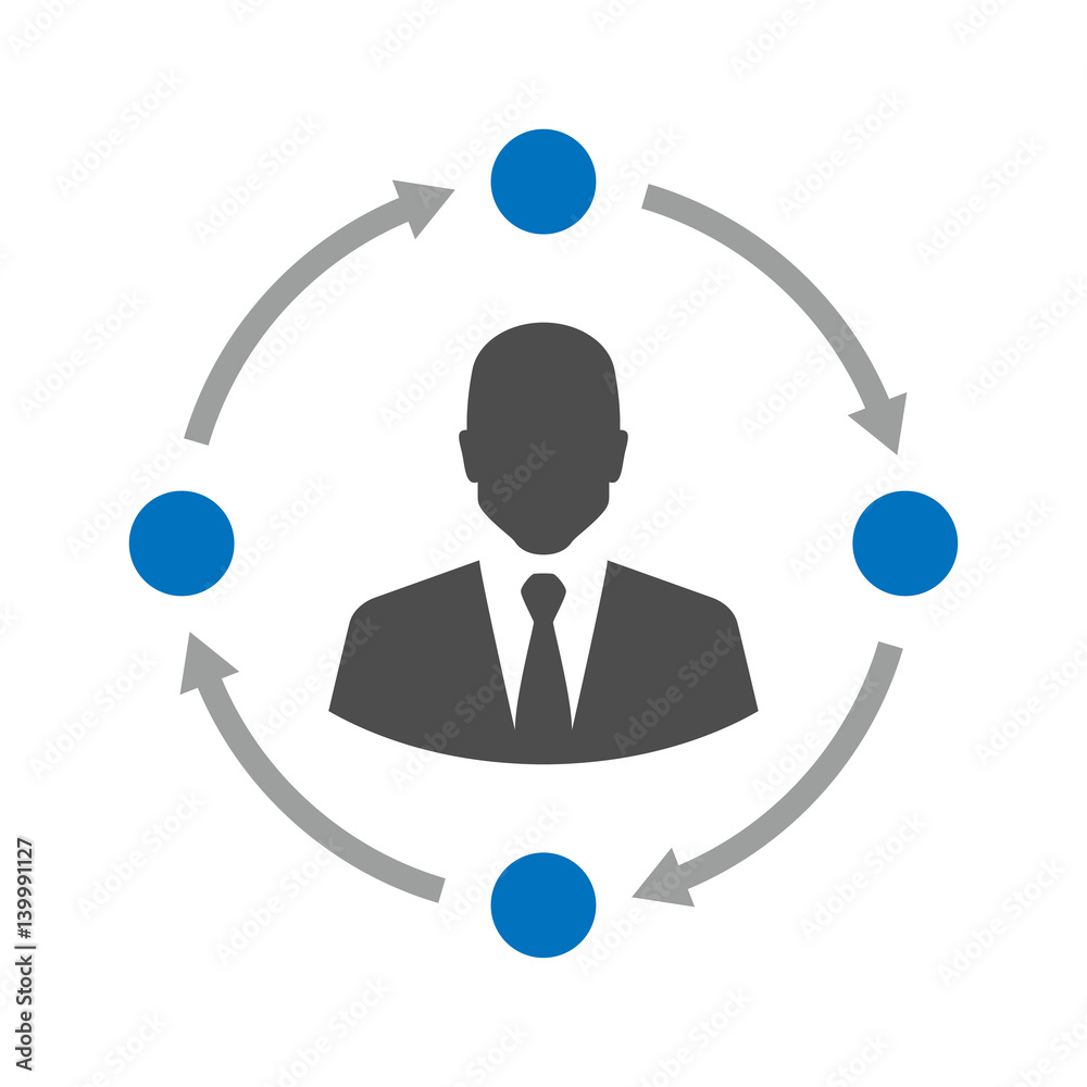 Icono plano hombre en circulo de flechas color en fondo blanco