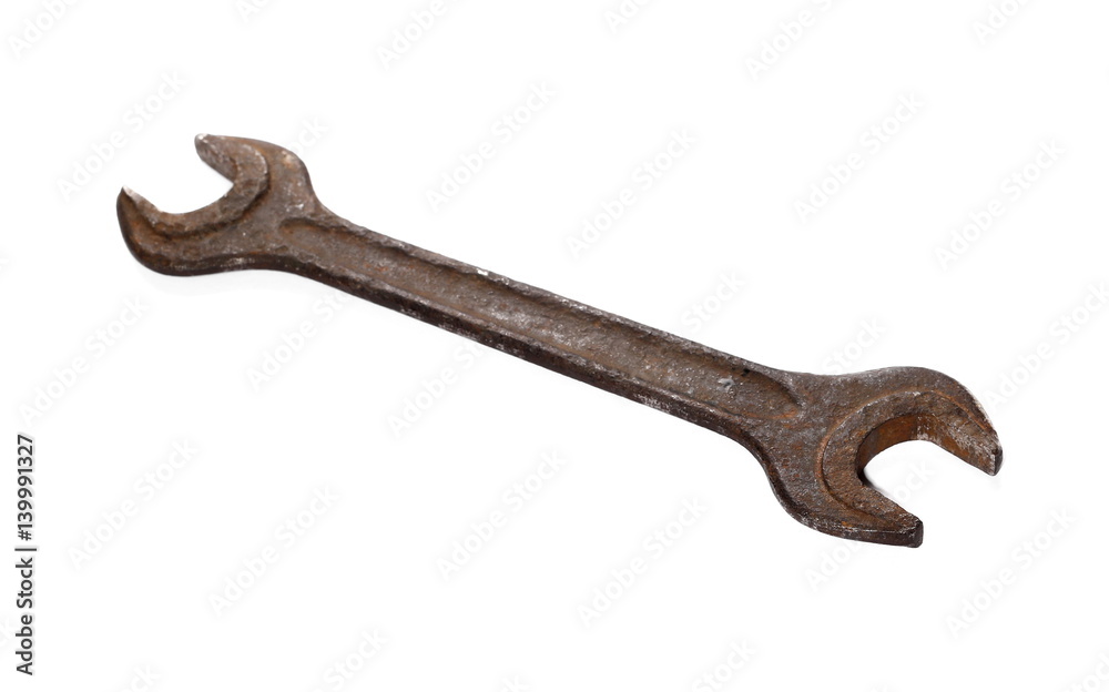 old rusty metal wrench isolated on white old rusty metal wrench isolated on white