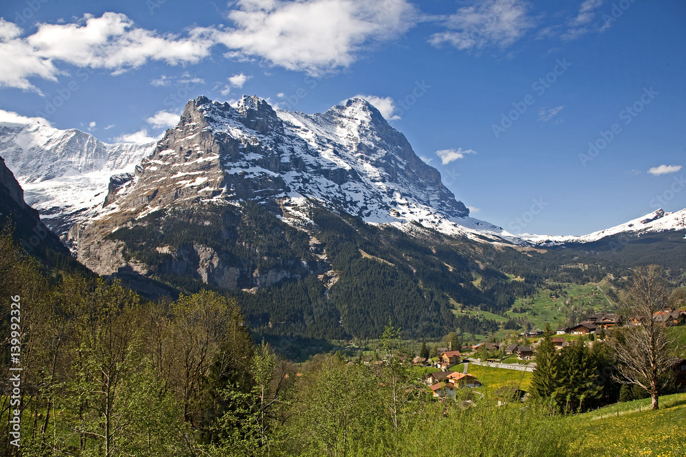 Eiger mountain, rigid and stalwart above Grindelwald valley