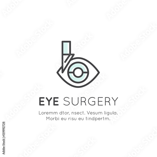 Vector Icon Style Illustration Logo of Eye Surgery, Diagnostic Treatment Professional Lab or Clinic, Isolated Minimalistic Object
