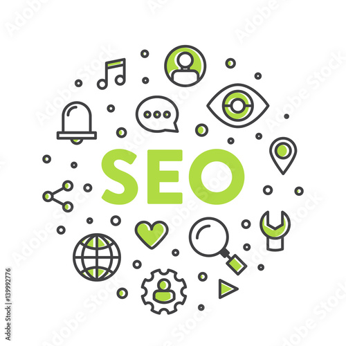 Vector Icon Style Illustration Logo Concept of SEO Search Engine Optimization Process