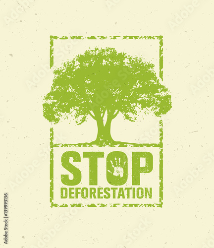 Stop Deforestation Eco Green Banner. Organic Creative Vector Design Concept On Recycled Paper Background With Handprint