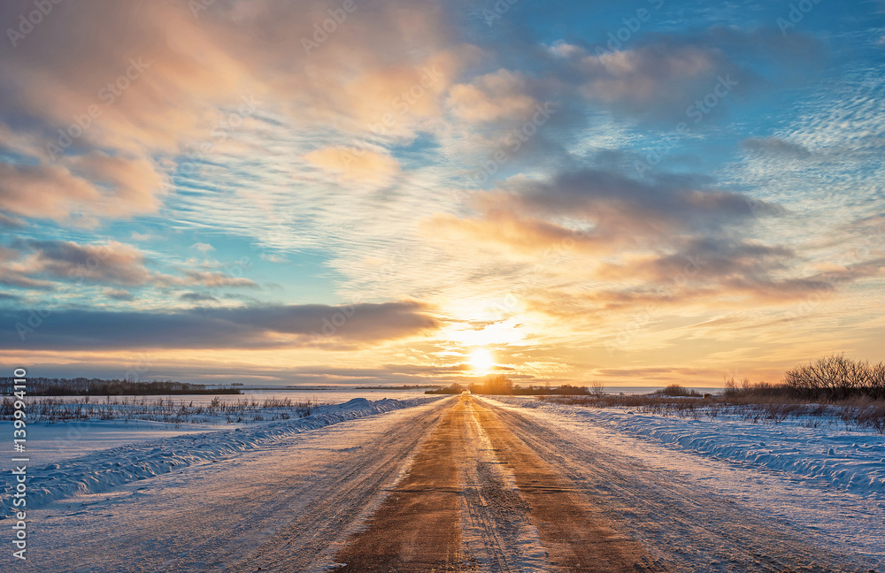 Sunset in the winter