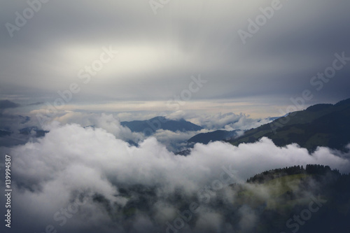 Misty landscape on Kitzbuhel mountain, Tirol, Austria © elephotos