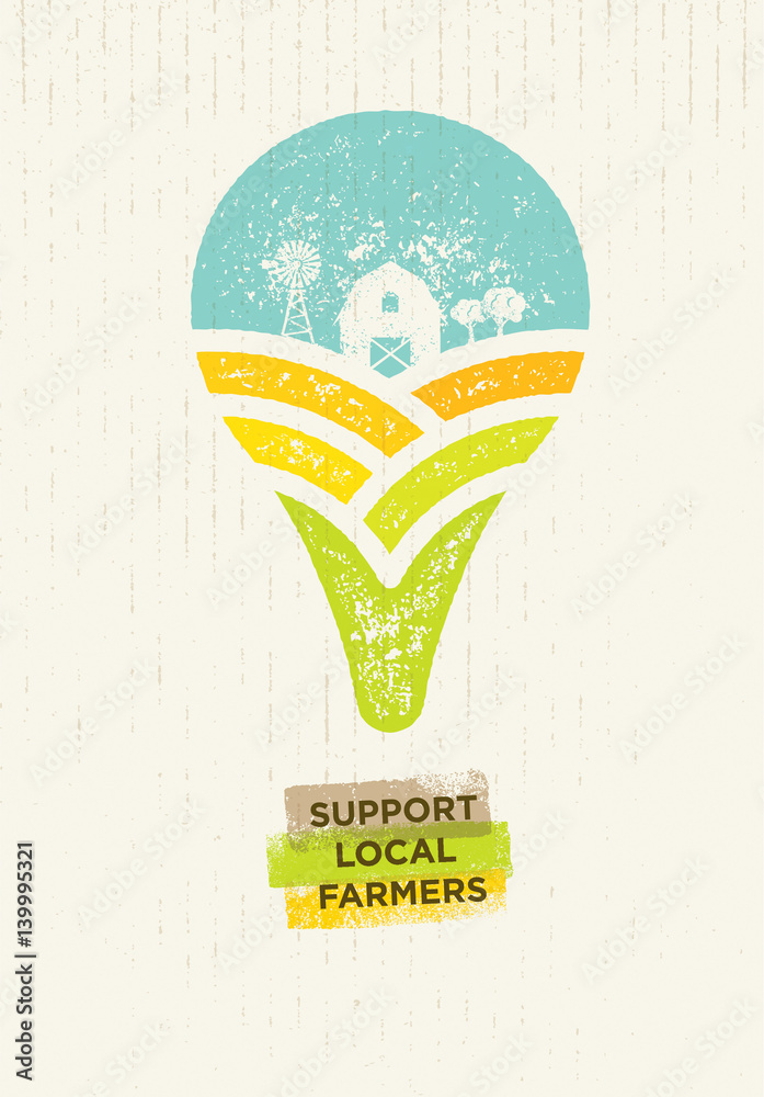 Support Local Farmers. Creative Organic Eco Vector Illustration on ...