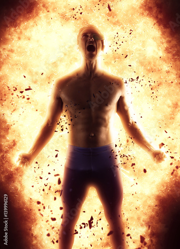 Foto Young man creating an explosion of energy