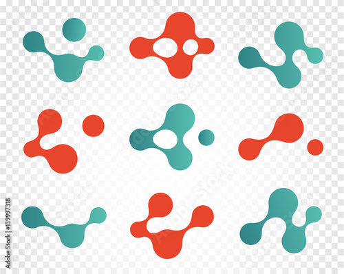 Isolated abstract red and blue color logo set, molecules logotype collection, chemical elements on white background vector illustration