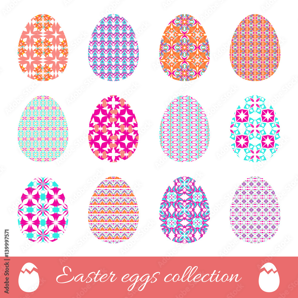 Set of vector easter eggs with spring ornament. Collection of decorative elements with bright patterns to Easter Set of vector easter eggs with spring ornament. Collection of decorative elements with bright patterns to Easter
