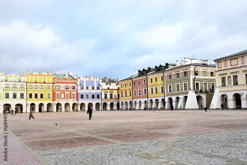 Main Market square in the Old Town in Zamosc, Poland