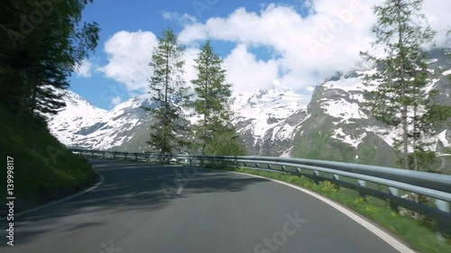 Driving on Grossglockner Hochalpenstrasse (High Alpine Road) in Salzburgland, Austria.