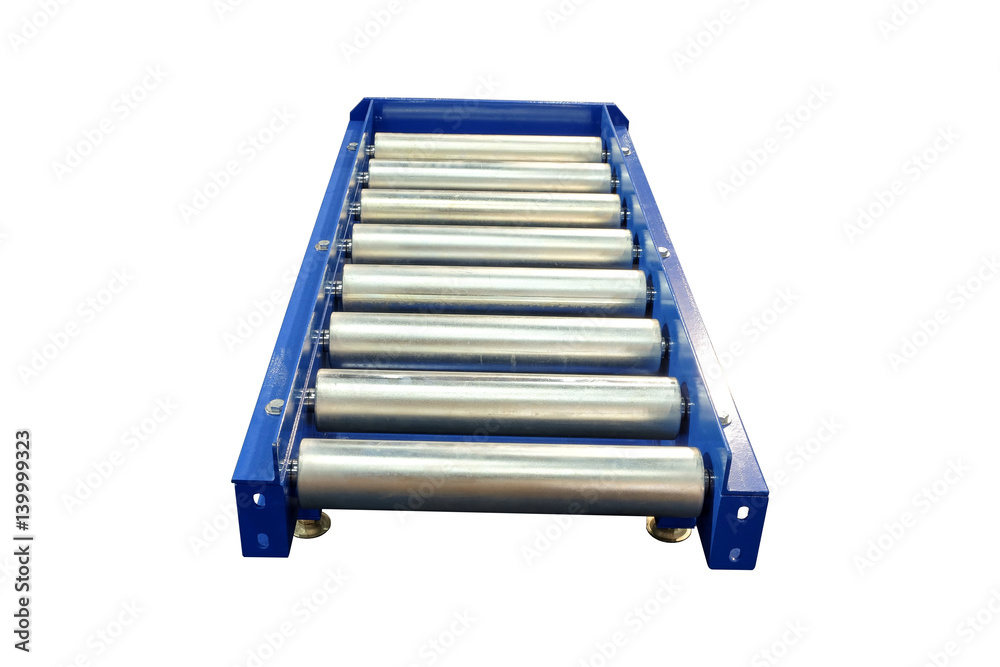 Conveyor roller system for industrial factory. Isolated on white background Conveyor roller system for industrial factory. Isolated on white background