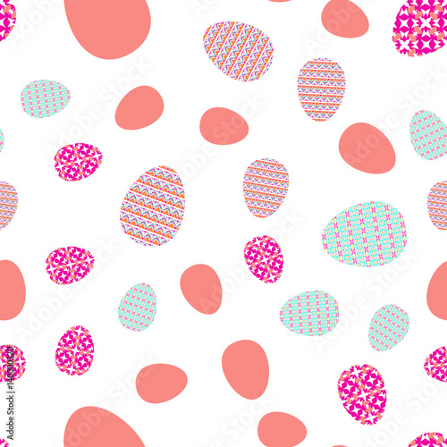 Vector seamless texture. Easter eggs with oriental spring geometric and floral ornaments