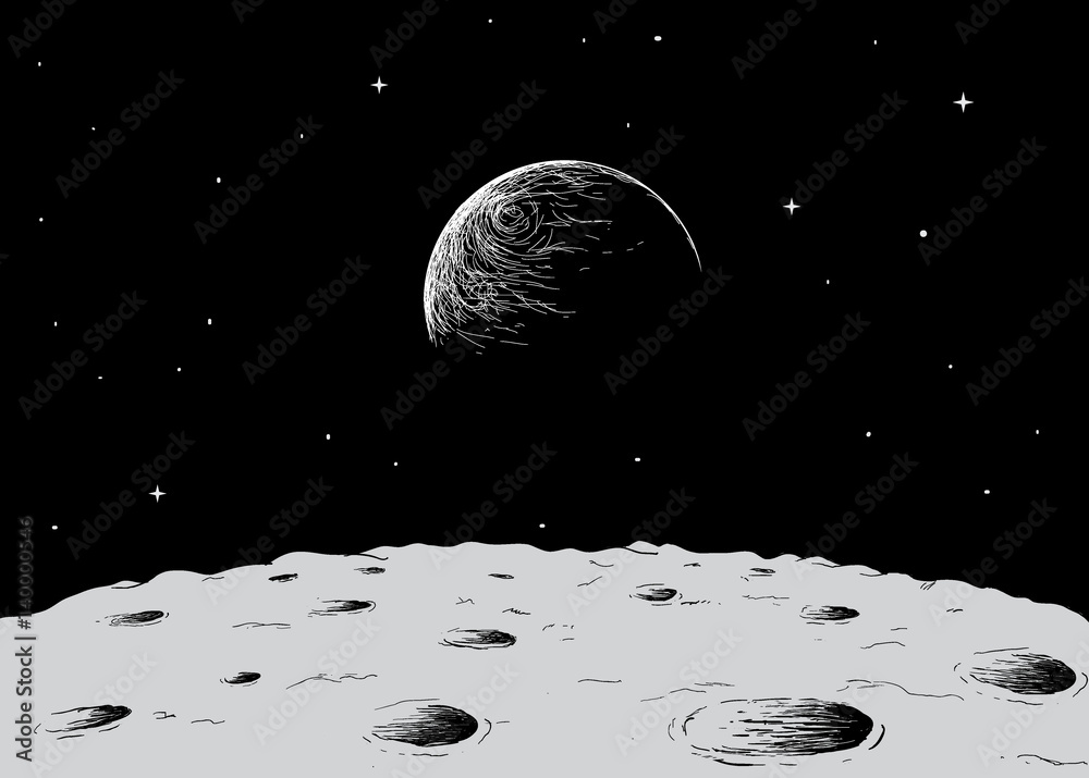 view to Earth from surface of the moon Stock Vector | Adobe Stock