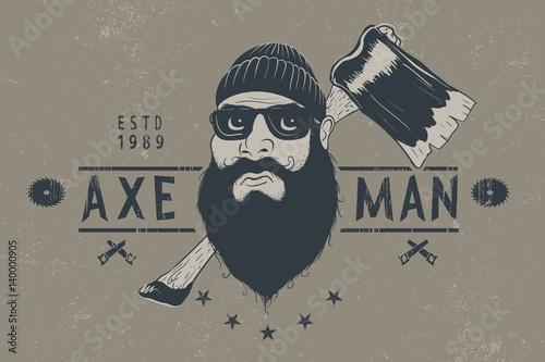 Bearded lumberjack with ax