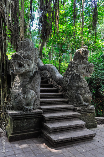 Dragon statues in Monkey Forest in Ubud, Bali