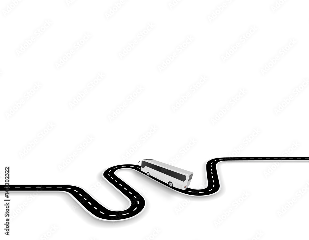 Displaying bus traffic on the winding road with markings. A perspective view. illustration Displaying bus traffic on the winding road with markings. A perspective view. illustration