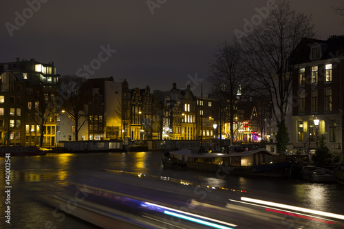 Night view Amsterdam with light trail