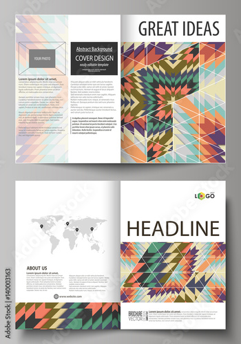 Business templates for bi fold brochure  flyer  booklet  report. Cover design template  abstract vector layout in A4 size. Tribal pattern  geometrical ornament in ethno syle  ethnic hipster background