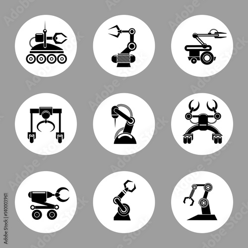 Monochrome technology factory robot icons design, vector illustration