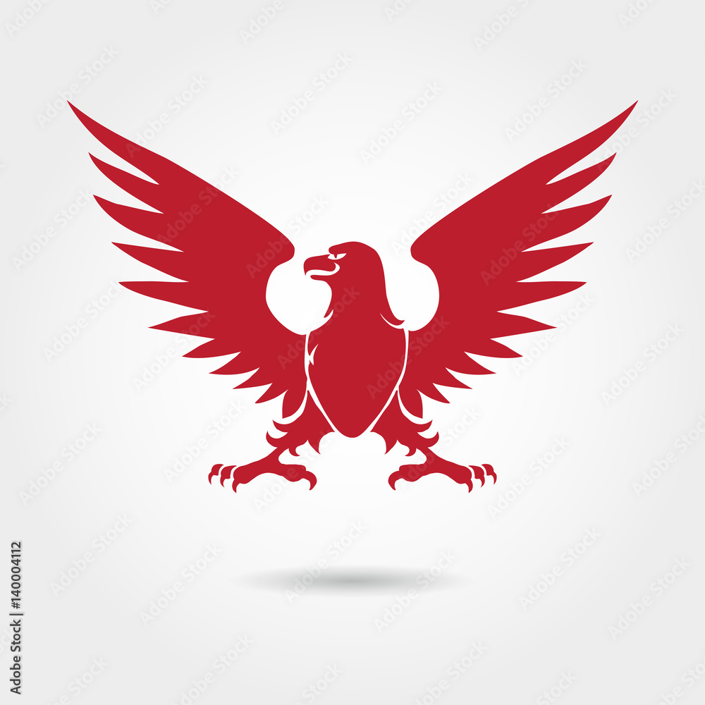 Red eagle heraldic style silhouette. Vector eagle logo design Stock