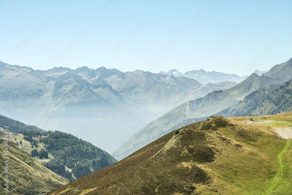 Aspin Pass (Col d Aspin) in summer. This pass is one of the iconic landmarks of the Pyrenees mountains in France.