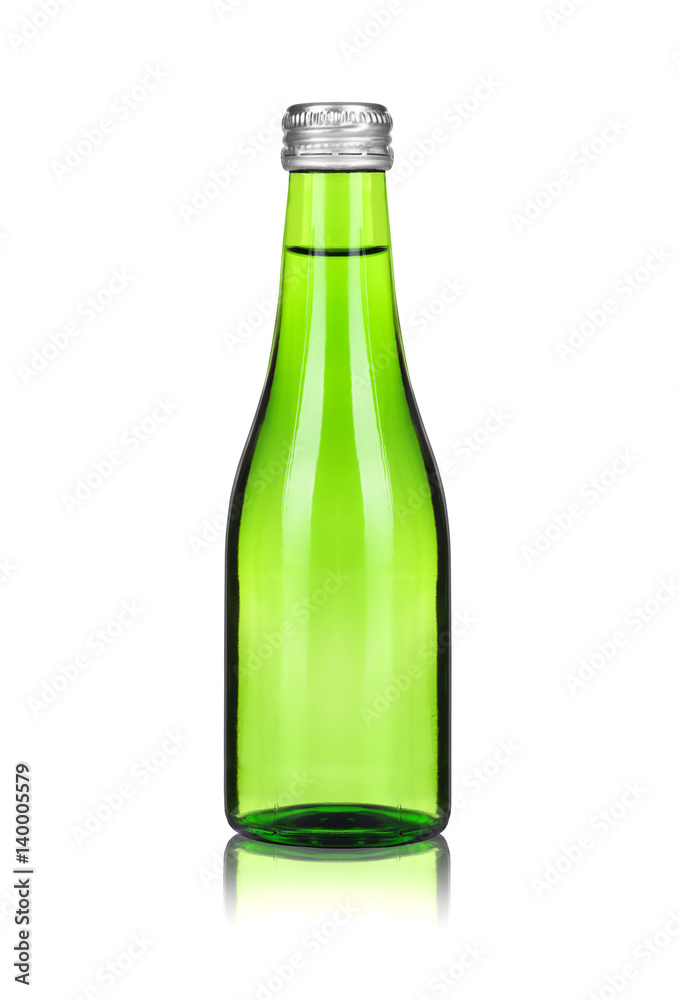 Close-up glass bottle with mineral water isolated on white background Close-up glass bottle with mineral water isolated on white background