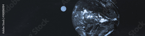Earth and the moon, panorama view of the cosmos.