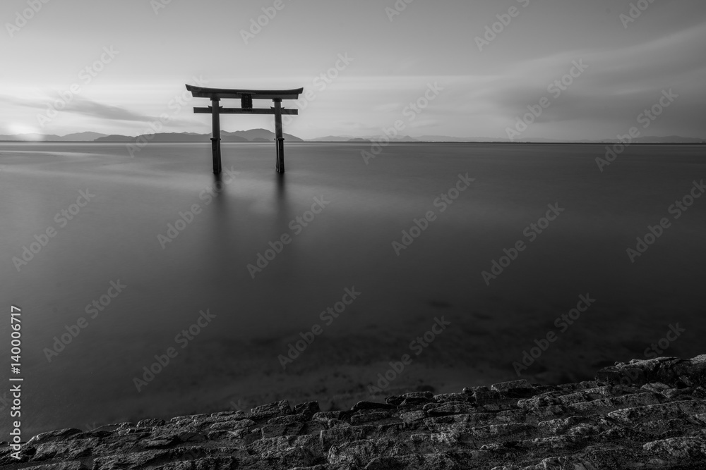 silhouette Shirahige shrine at Biwa lake,Shiga,tourism of japan