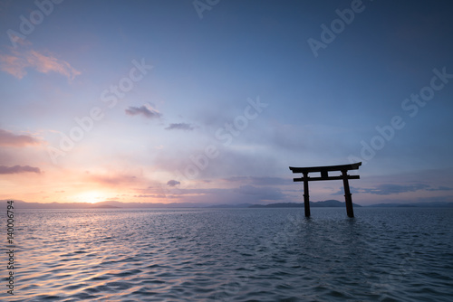 silhouette Shirahige shrine at Biwa lake Shiga tourism of japan