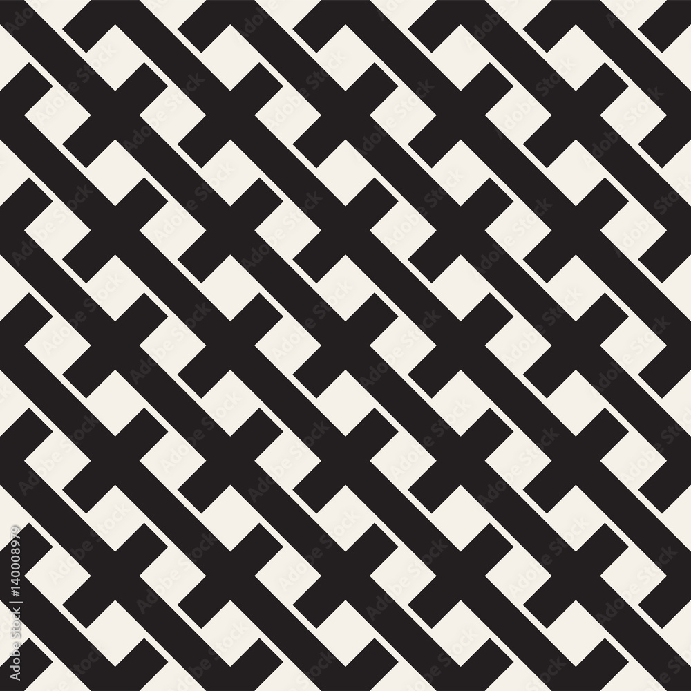 Weave Seamless Pattern. Braiding Background of Intersecting Stripes Lattice. Black and White Geometric Vector Illustration. Weave Seamless Pattern. Braiding Background of Intersecting Stripes Lattice. Black and White Geometric Vector Illustration.