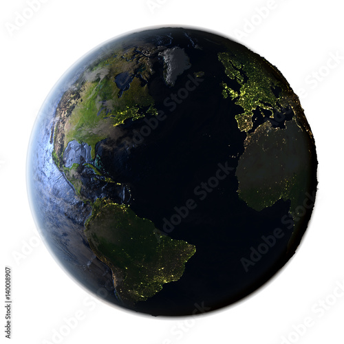 Fototapeta Naklejka Na Ścianę i Meble -  Northern Hemisphere on Earth at night isolated on white