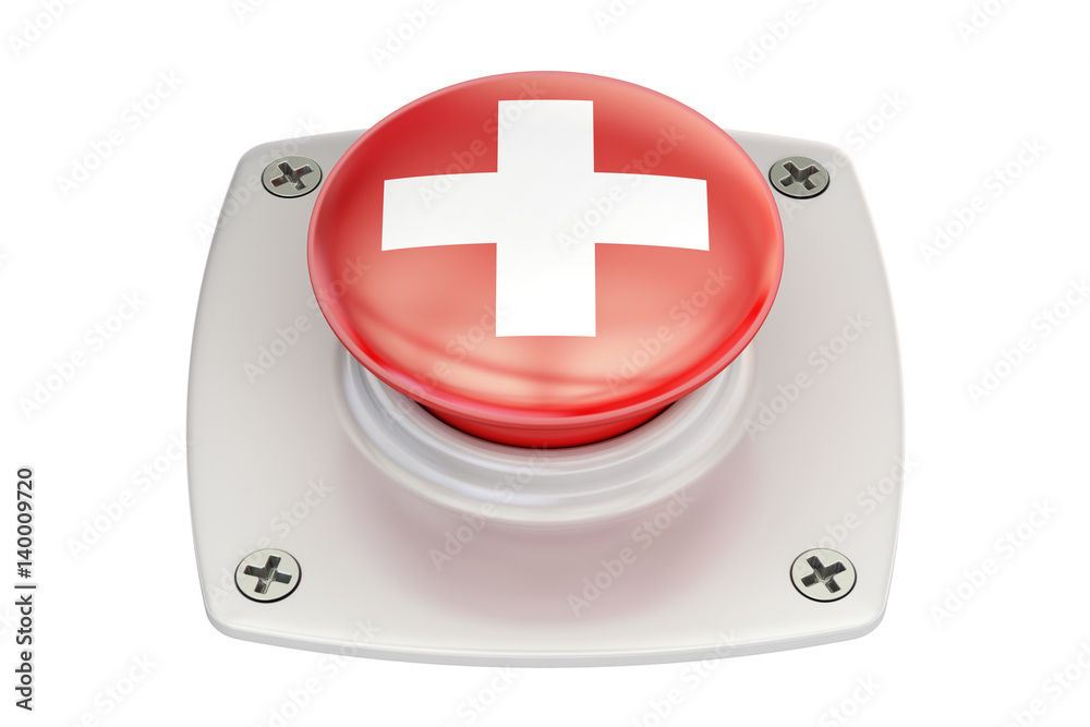 Fototapeta premium Switzerland flag push button, 3D rendering