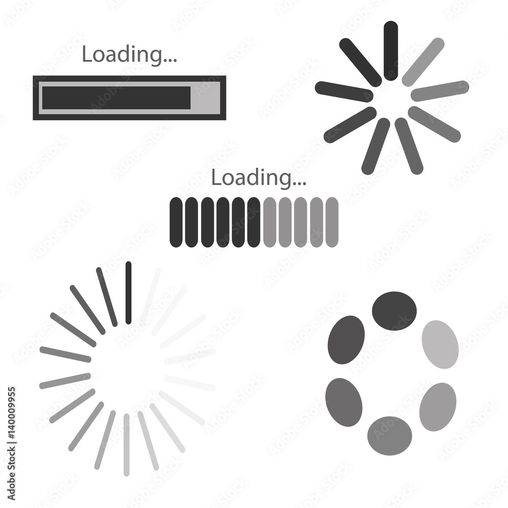 Loading icons. Isolated vectors on white background. Loading icons. Isolated vectors on white background.