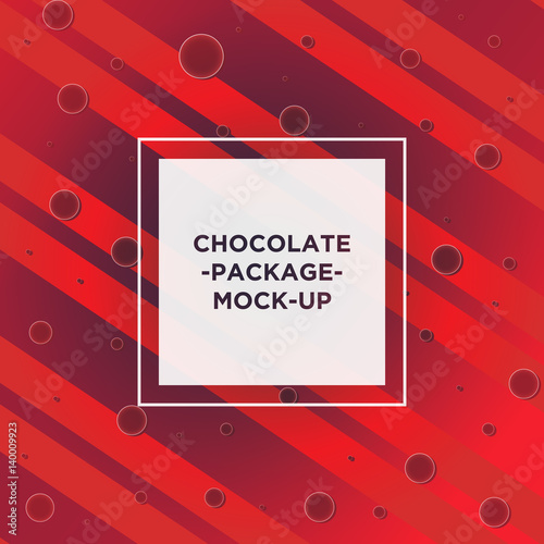 Chocolate package with stripes and rounds.poster with black, white, red color