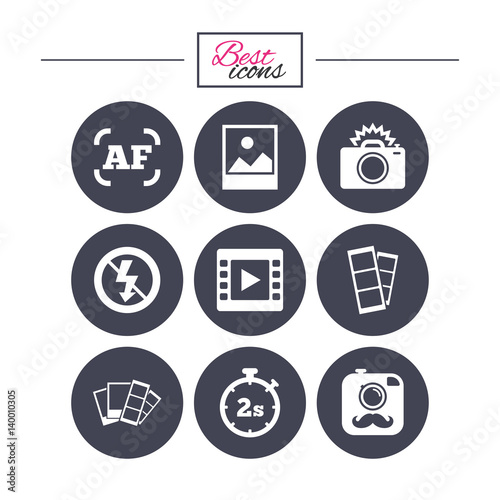 Photo, video icons. Camera, photos and frame.