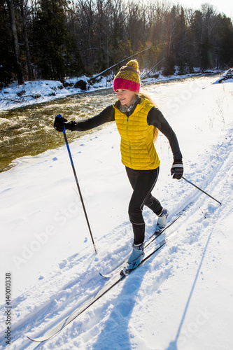 Woman cross country skiing