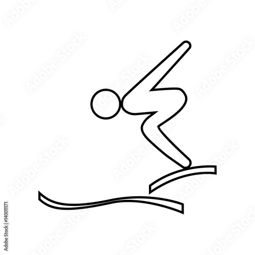 eps 10 vector thin line Diving sport icon. Summer sport activity pictogram for web, print, mobile. Black athlete sign isolated on gray. Hand drawn competition symbol. Graphic design clip art element