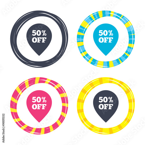 50 percent sale pointer tag sign icon.