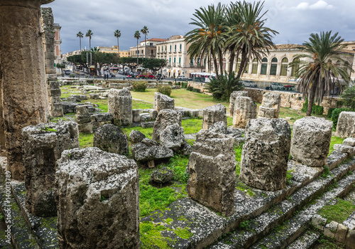 Ancient Temple of Apollo on the Ortygia - old town of Syracuse on Sicily island, Italy