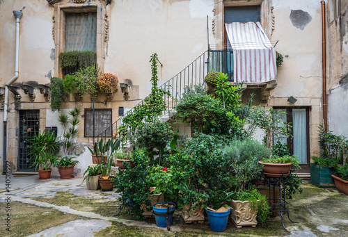 Residential building on the Ortygia isle - old town of Syracuse on Sicily island, Italy © Fotokon