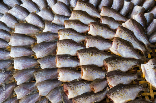 Dried fishs of local food at open market